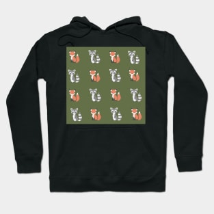 Green Raccoon and fox print pattern Hoodie